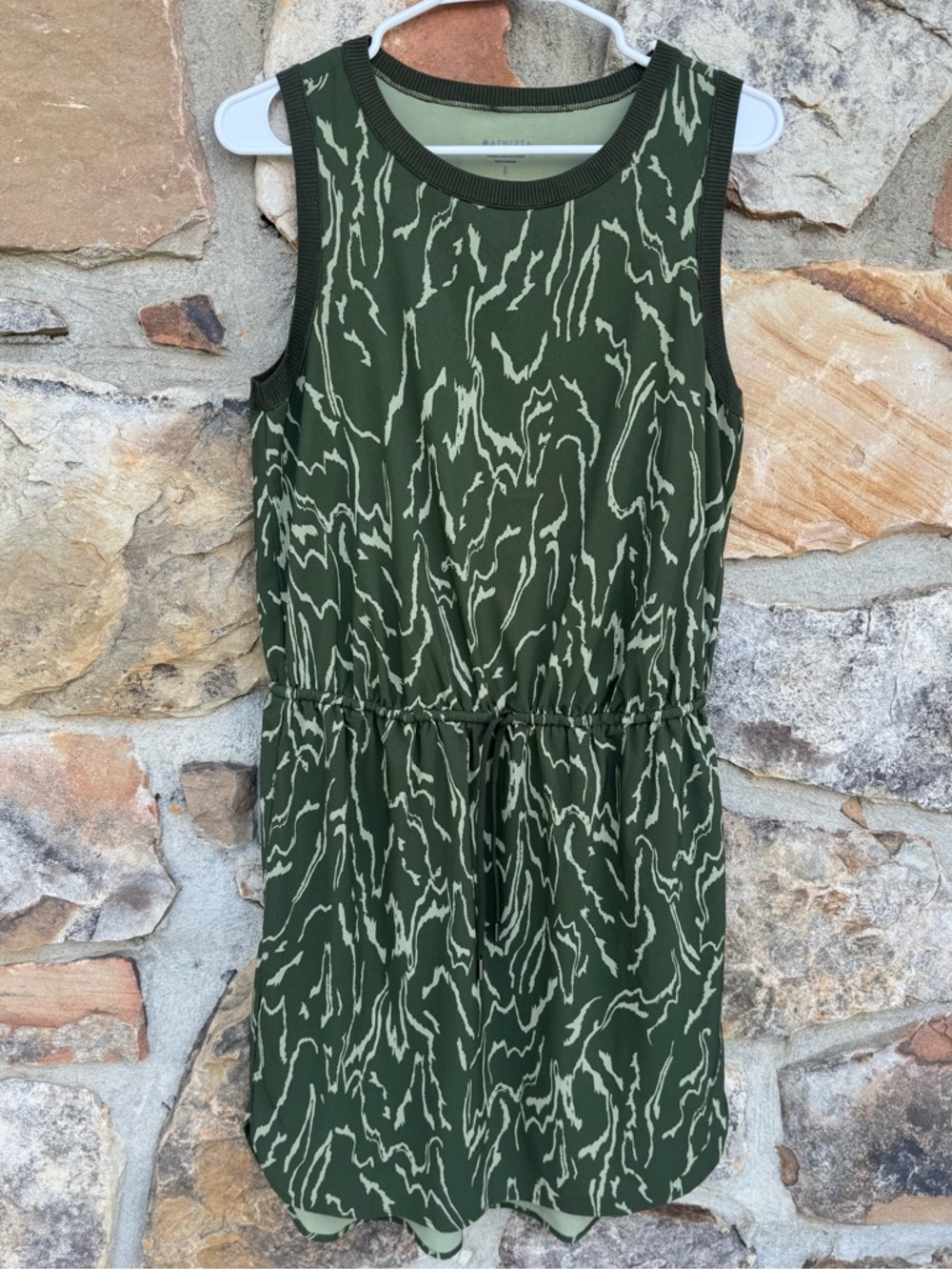 Athleta Rincon Olive Green Abstract Printed Sleeveless Athletic Tank Dress S - Picture 2 of 10